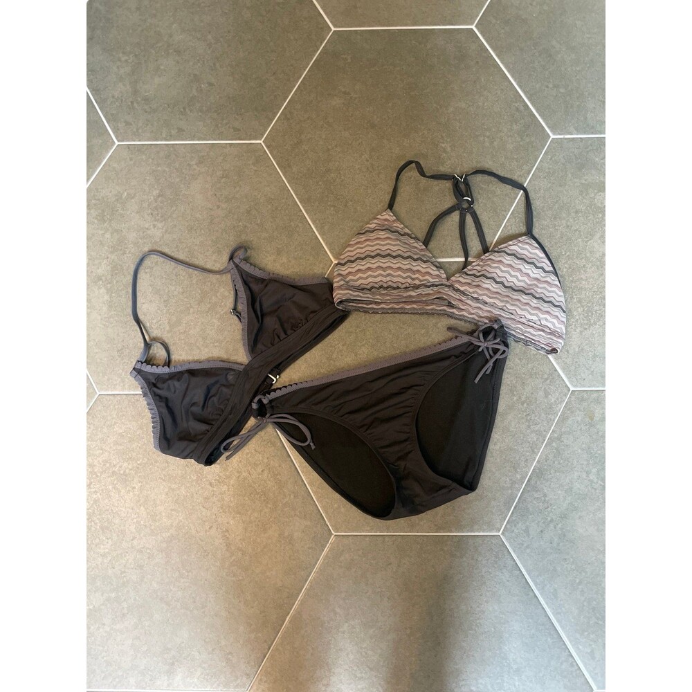 Athleta Black Gray Bikini Tops and Bottom M/L